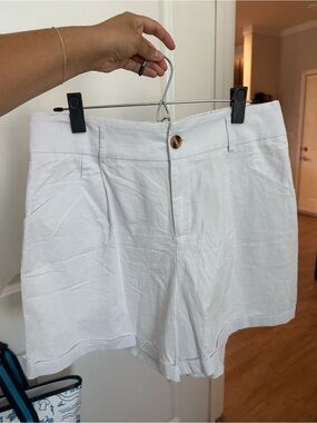 Amazon White High-Rise Linen-Style Bermuda Shorts